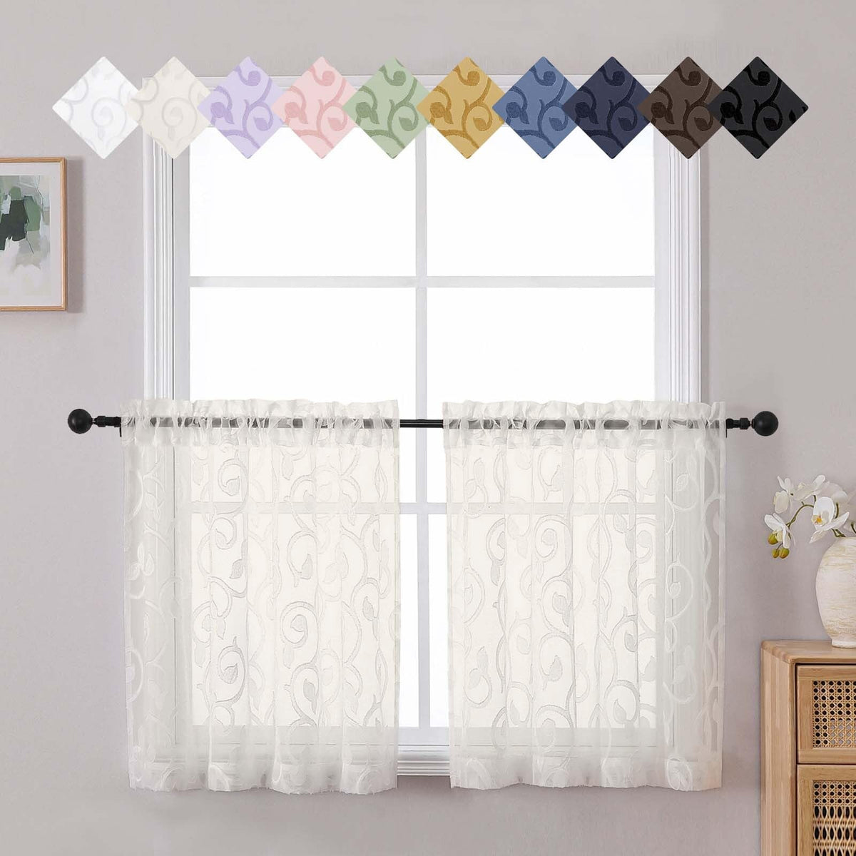Dusty Blue Sheer Curtains for Bedroom Living Room 72 Inches Long 2 Panels Set, Soft Airy Geometric Jacquard Clip Curtains Drapes, Modern Rod Pocket Door Curtain, 2Pcs Each 42" Wx72 L Inch