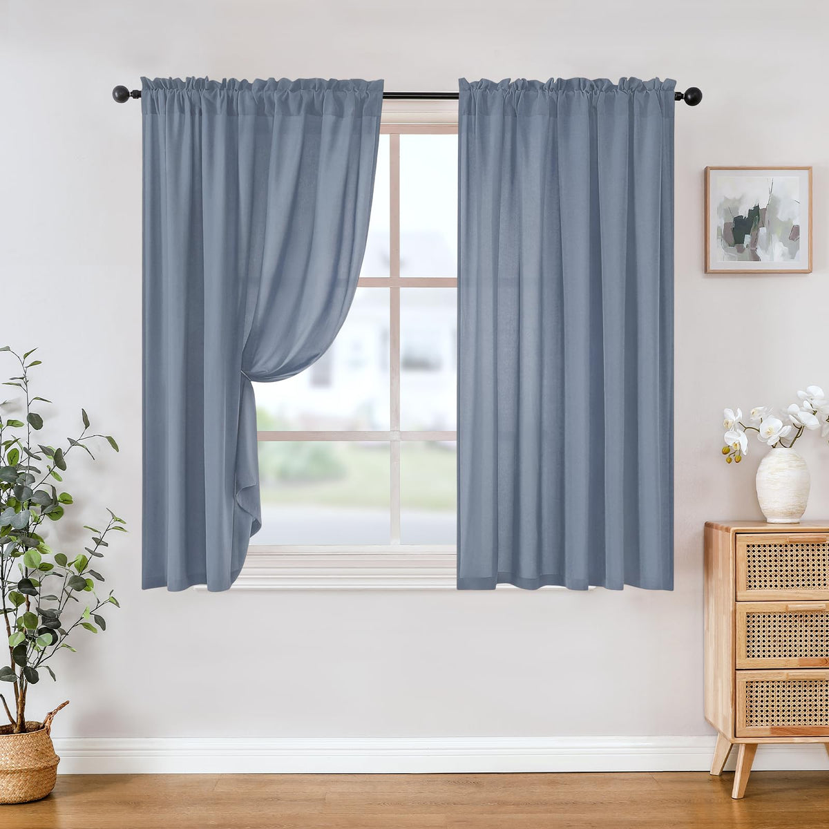 HOMEIDEAS Non-See-Through White Privacy Sheer Curtains, 52 X 96 Inches Long