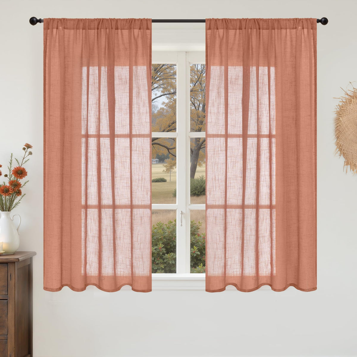 BGment Linen Sheer Curtains 84 Inches Long 2 Panels Set for Living Room