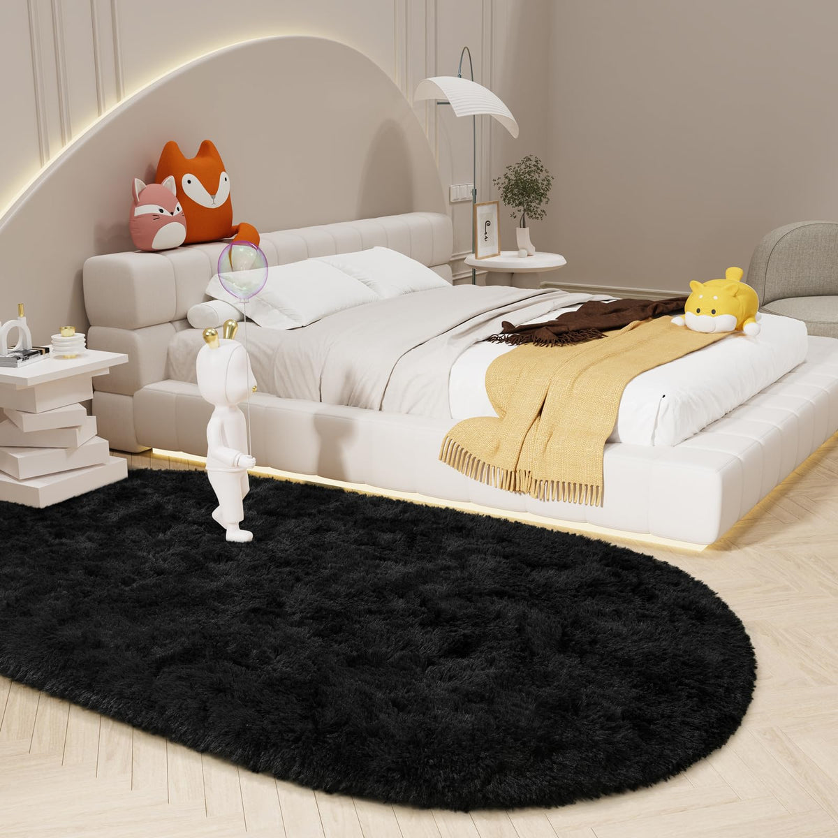 LOCHAS Bedroom Rug 2.6' x 5.3', Grey Fluffy Shaggy Area Rug for Kids Room