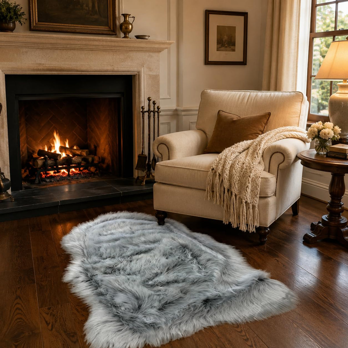 EasyJoy Ultra Soft Fluffy/Fuzzy Shaggy Area Rug Faux Fur Chair Cover Seat Pad for Bedroom Floor Sofa Living Room (2 x 6 ft Sheepskin, Beige)