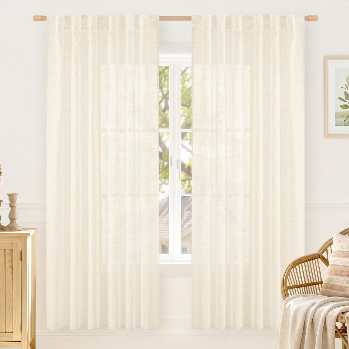 LAMIT Linen Semi Sheer Curtains 84 Inches Long for Living Room 2 Panels