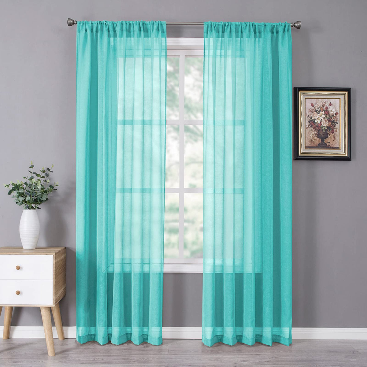 Tollpiz Sheer Curtains Linen Textured Bedroom Curtain Sheers Light Filtering Rod Pocket Voile Curtains for Living Room, 54 x 63 inches Long, White, Set of 2 Panels