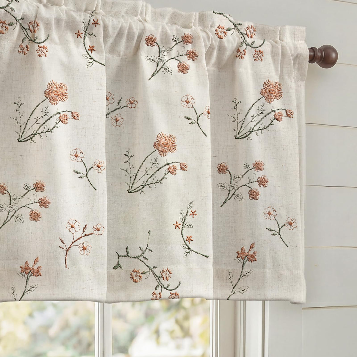 Boho Floral Light Filtering Curtains 84 Inch 2 Panels Linen Texture