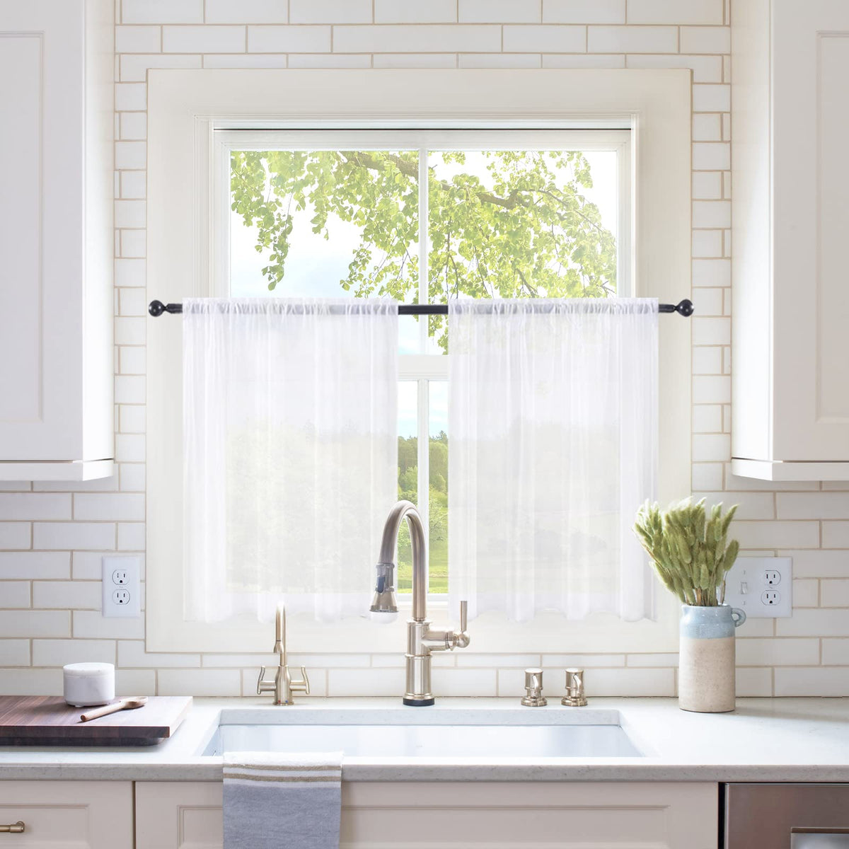 MIULEE 2 Panels White Sheer Curtains for Living Room 54 X 105 Inches