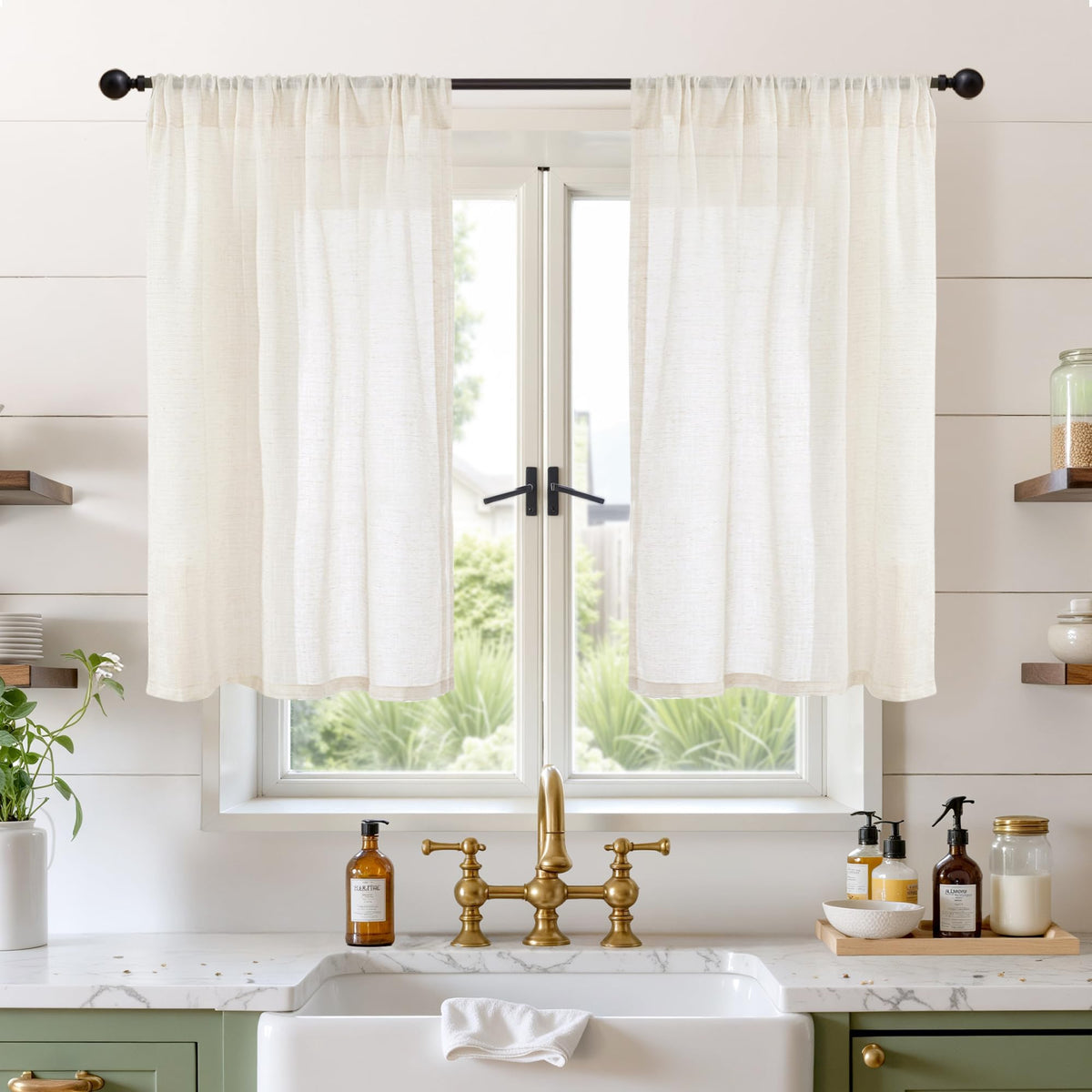 BGment Linen Sheer Curtains 84 Inches Long 2 Panels Set for Living Room