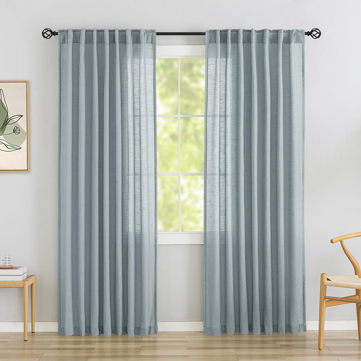 Natural Linen 144 Inch Length Curtains for Tall Floor Ceiling Villa Living Room -Cream Ivory Bak Tab Hooks Pleated Easy Open Sliding Semi Sheer 144 inch Extra Long 2 Story Window Curtains,12 Foot