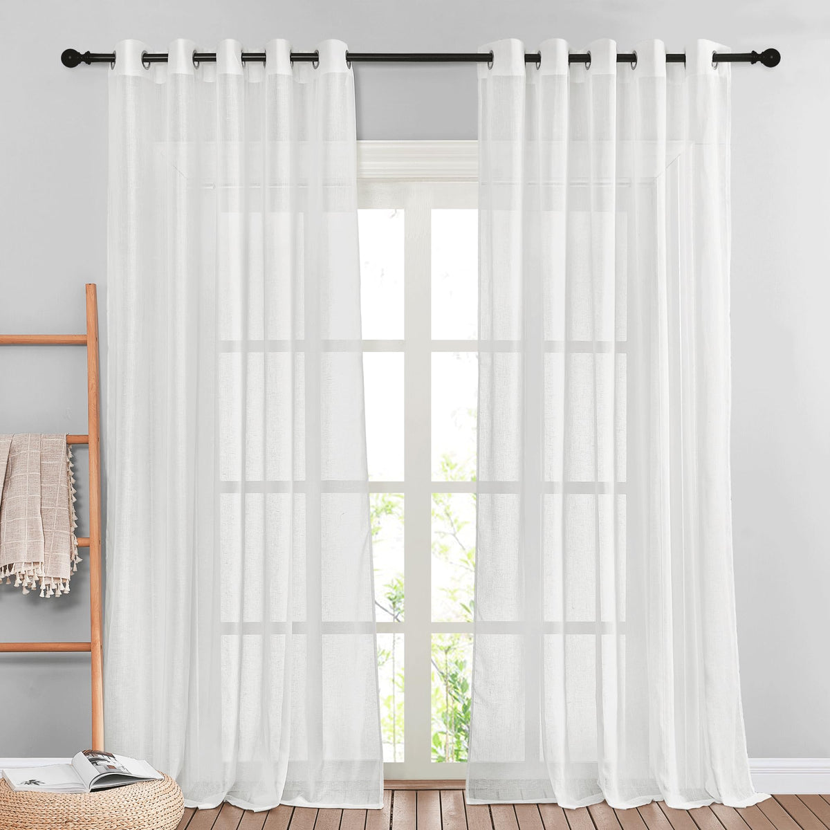 NICETOWN White Sheer Linen Curtains 84 Inch Length 2 Panels Set, W52xL84