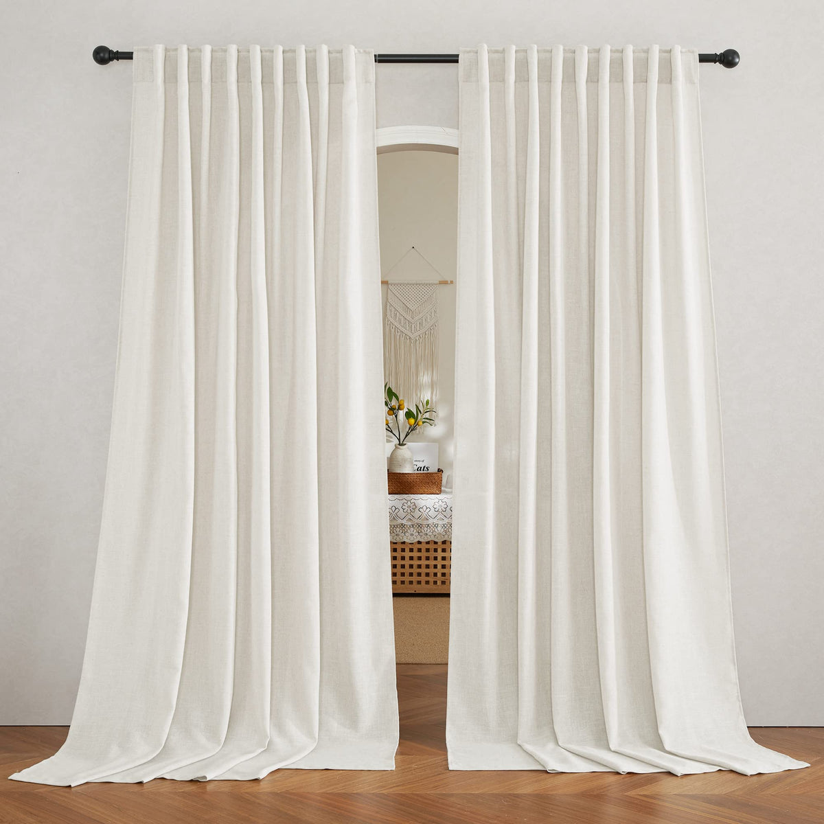 RYB HOME White Sheer Curtains for Living Room Patio Glass Door, W52 x L95