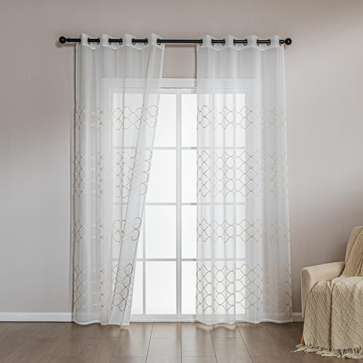 Amazon Basics Lace Sheer Curtains for Living Room and Bedroom, 2-Panel Set with Grommet, 42" W × 63" L, White Cloverleaf