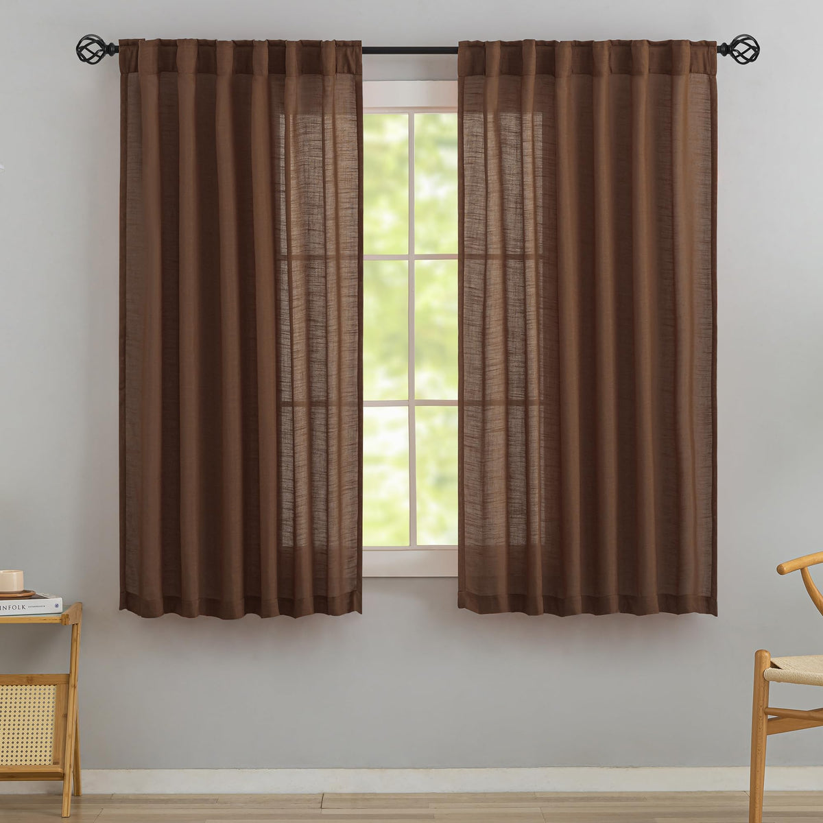 Natural Linen 144 Inch Length Curtains for Tall Floor Ceiling Villa Living Room -Cream Ivory Bak Tab Hooks Pleated Easy Open Sliding Semi Sheer 144 inch Extra Long 2 Story Window Curtains,12 Foot