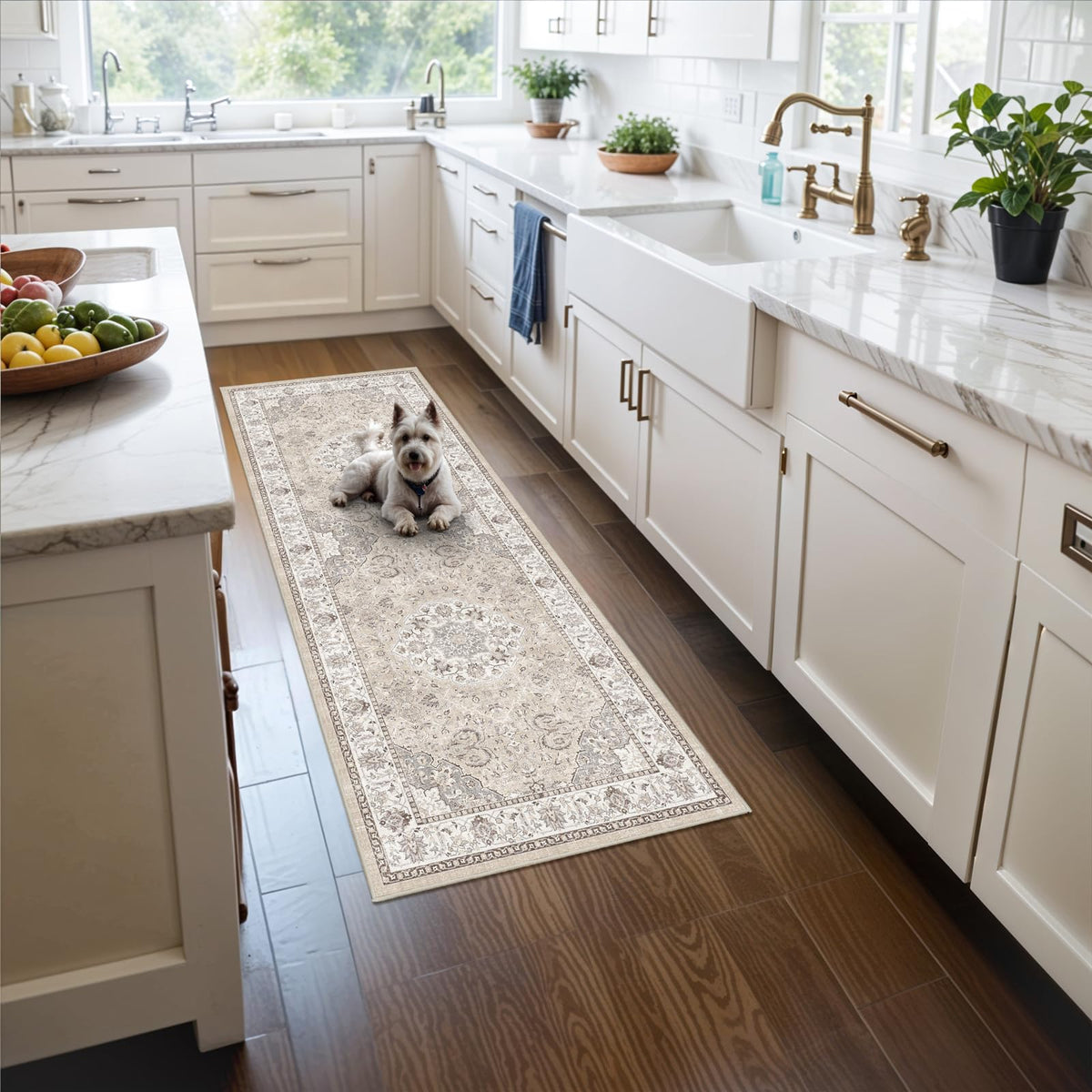 2x6 Hallway Washable Runner Rug : Vintage Soft Kitchen Laundry Runner with Non Slip Backing Farmhouse Entryway Living Room Floor Mat Stain Resistant Carpet for Bedroom Bathroom Distressed Beside Rug