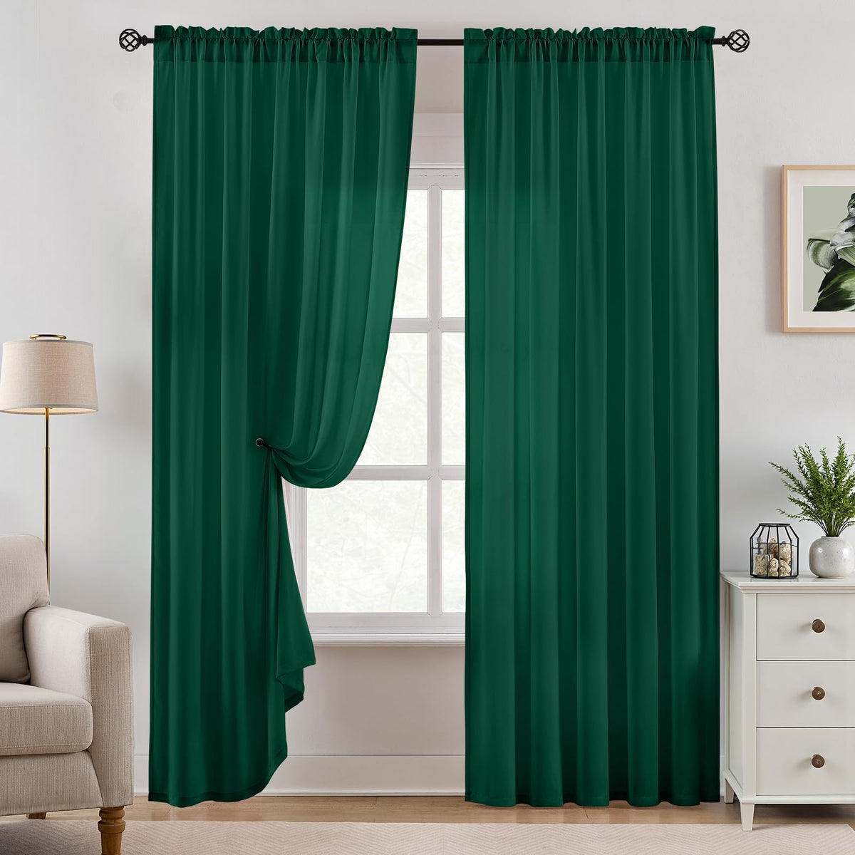 HOMEIDEAS Non-See-Through White Privacy Semi Sheer Curtains, 52 X 84 Inches