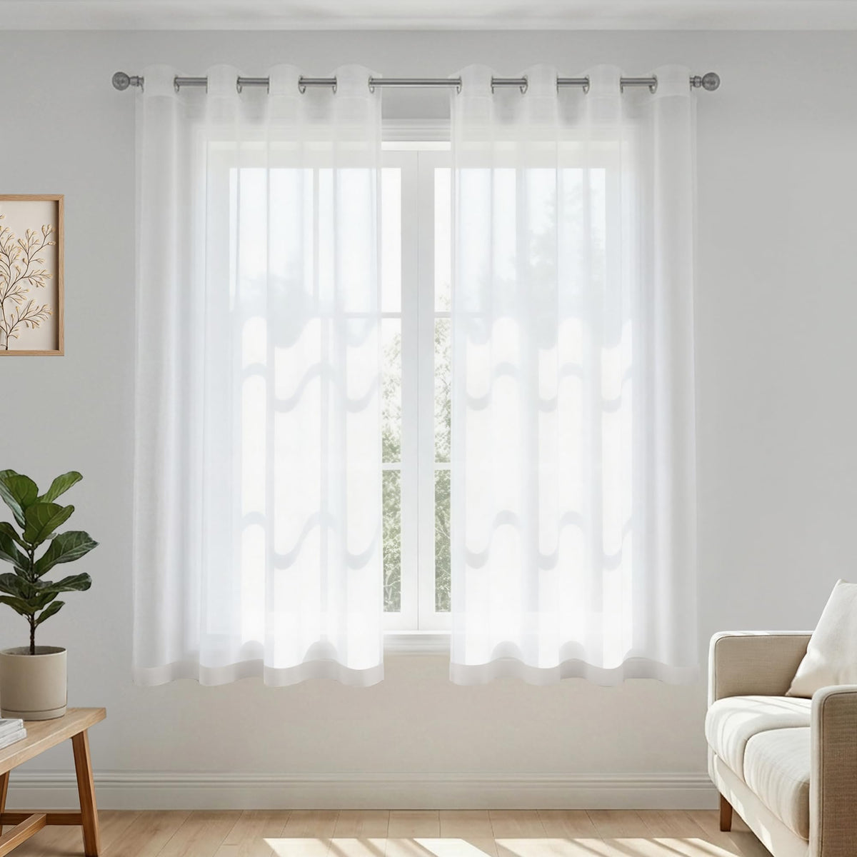 Mrs.Naturall Black Sheer Curtains 84 Inches Long for Living Room Set of 2 Panels Ring Grommet Window Curtain Panels for Bedroom 52x84 Inch Length