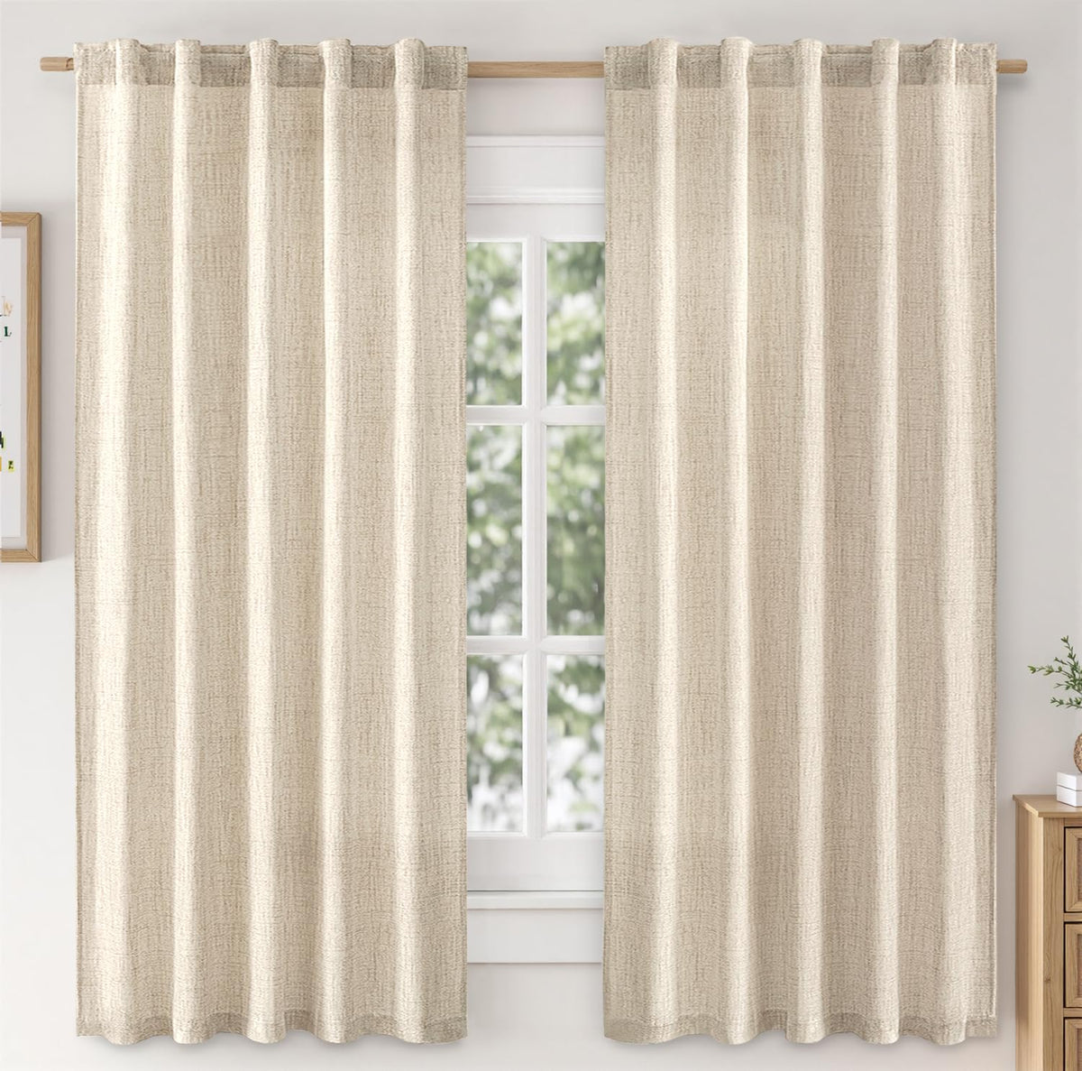 MIULEE Faux Linen Curtains 84 Inch Length 2 Panels Natural Semi Sheer Curtain with Back Tab Rod Pocket, Light Filtering Window Privacy Burlap Drapes for Living Room Bedroom 42W x 84L Linen