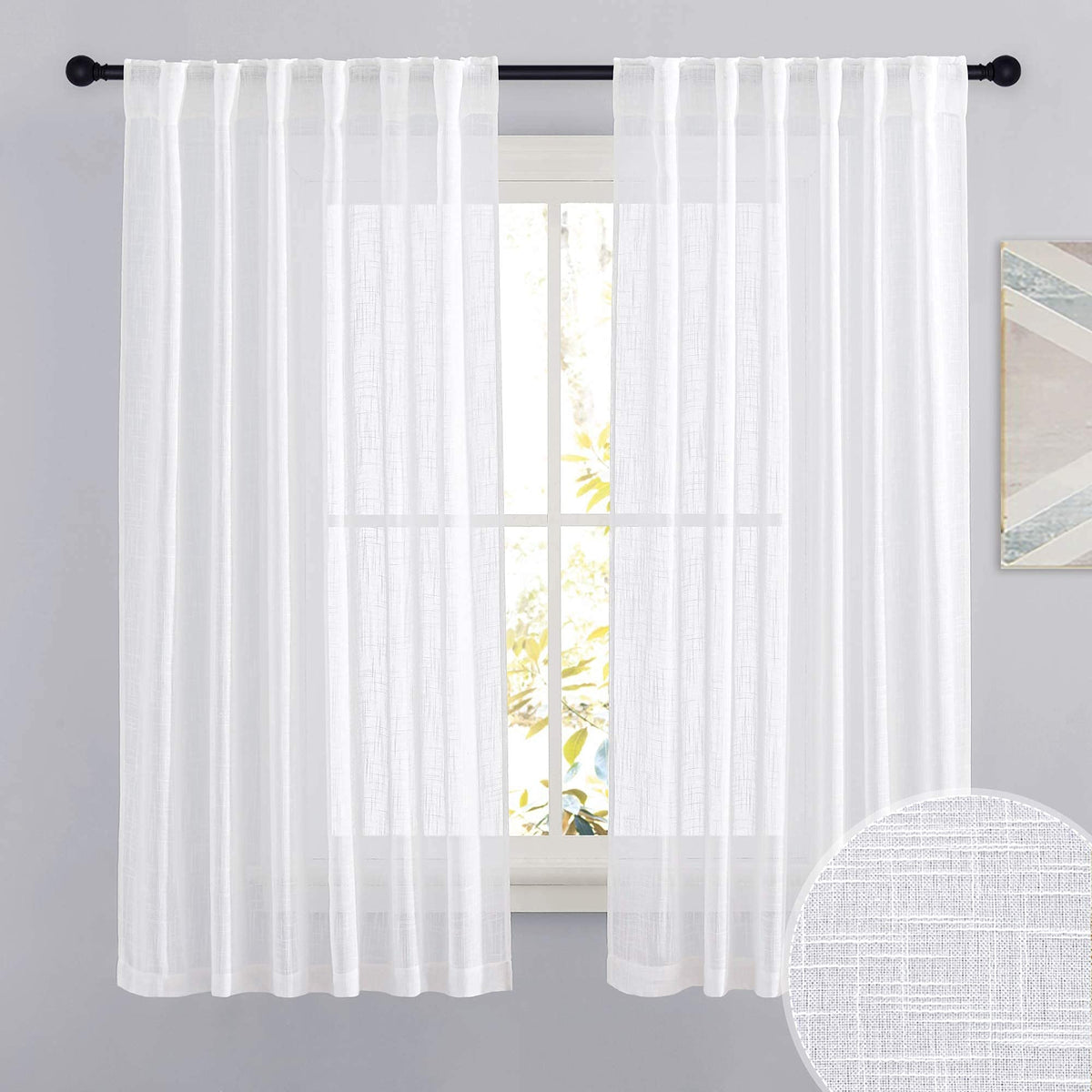 RYB HOME White Sheer Curtains for Living Room Patio Glass Door, W52 x L95