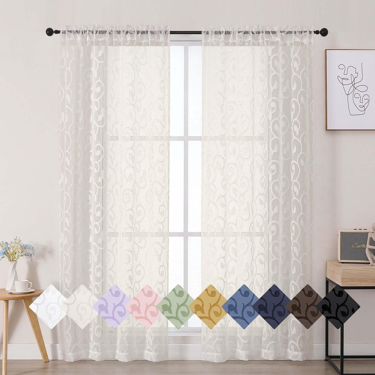 Dusty Blue Sheer Curtains for Bedroom Living Room 72 Inches Long 2 Panels Set, Soft Airy Geometric Jacquard Clip Curtains Drapes, Modern Rod Pocket Door Curtain, 2Pcs Each 42" Wx72 L Inch