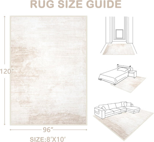 Area Rugs 8x10 Living Room: Washable Rug Modern Abstract Large Rugs Soft Non Slip Neutral Rug Stain Resistant Indoor Carpet for Bedroom Kitchen Dining Room Table Nursery Home Office Rugs(Beige,8'x10')