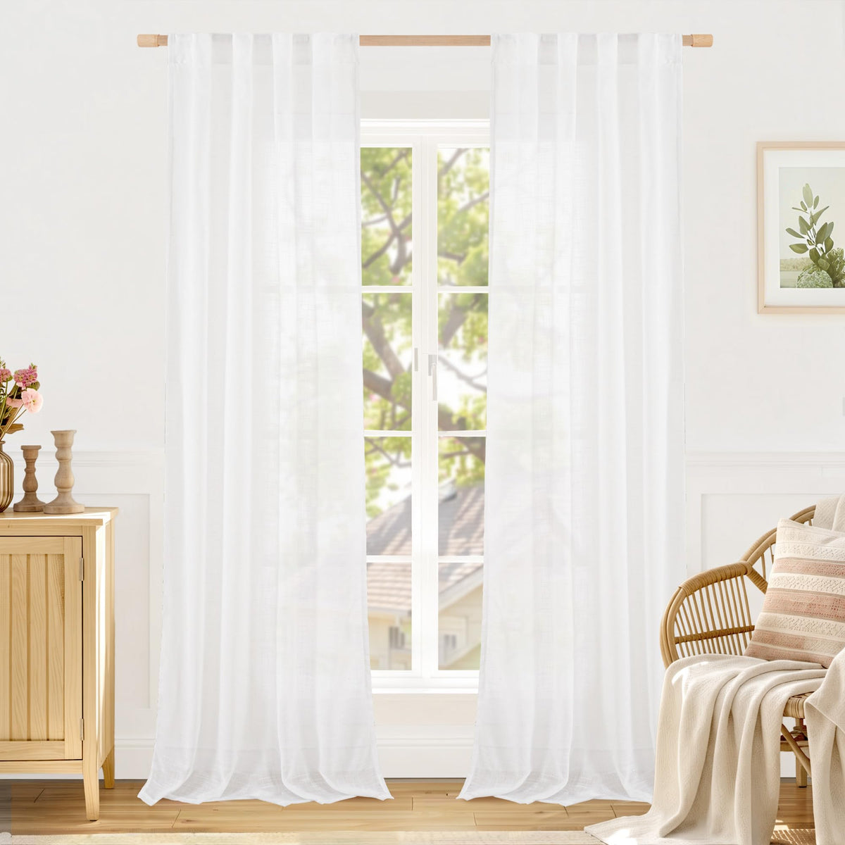 LAMIT Linen Semi Sheer Curtains 84 Inches Long for Living Room 2 Panels