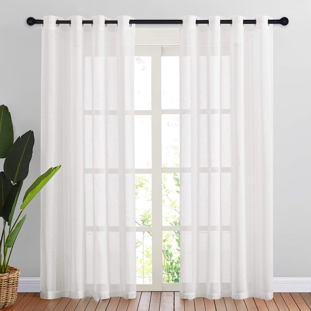 NICETOWN White Sheer Linen Curtains 84 Inch Length 2 Panels Set, W52xL84