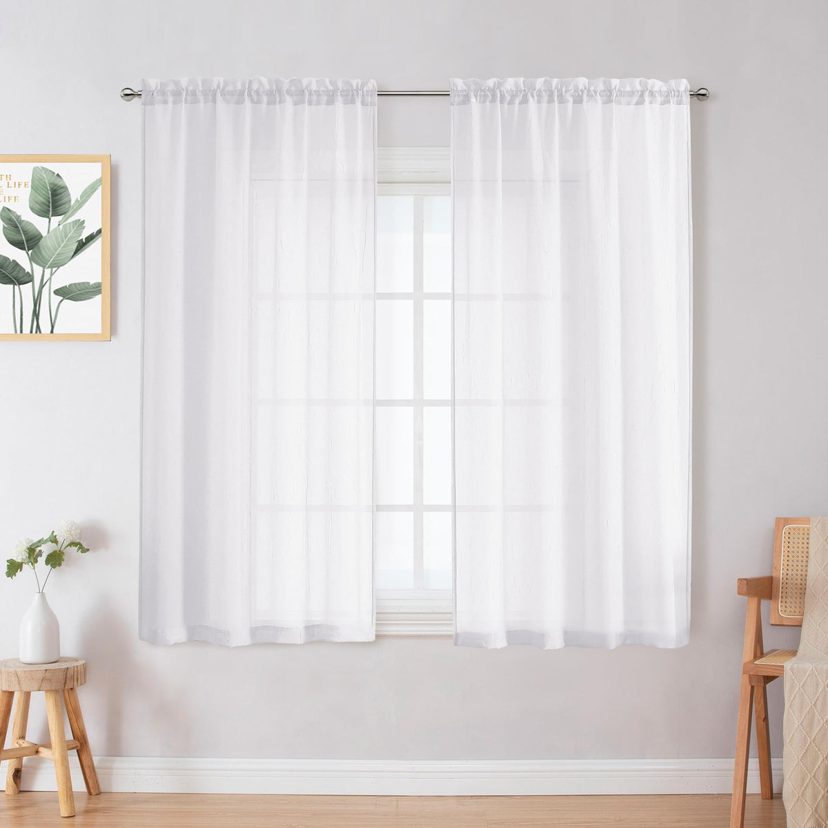 Chyhomenyc Crushed Sheer Navy Blue Curtains 84 Inch Length 2 Panels, Light Filtering Solid Crinkle Voile Lightweight Rod Pocket Sheer Curtian for Bedroom Living Room, Each 42Wx84L Inches