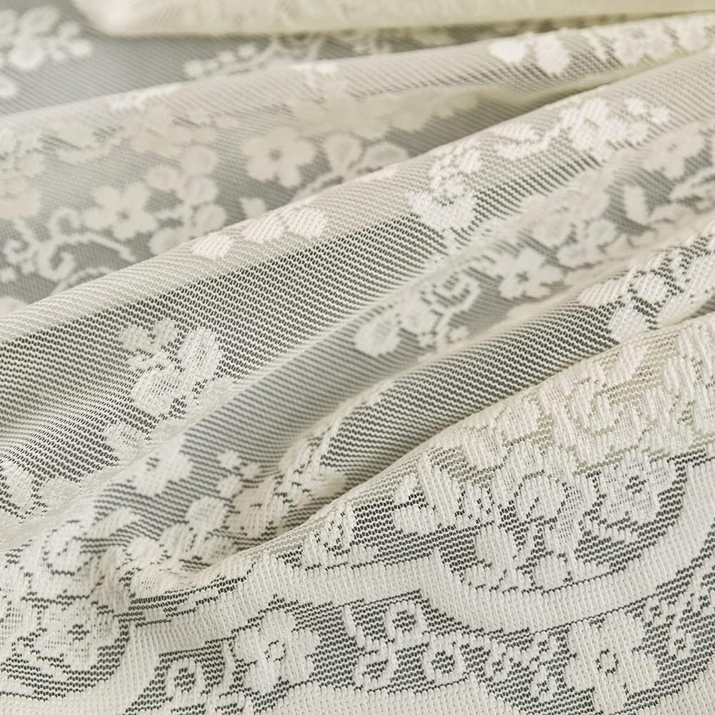 Ivory Lace Shower Curtain 72x72, Vintage Shabby Chic with Attached Valance