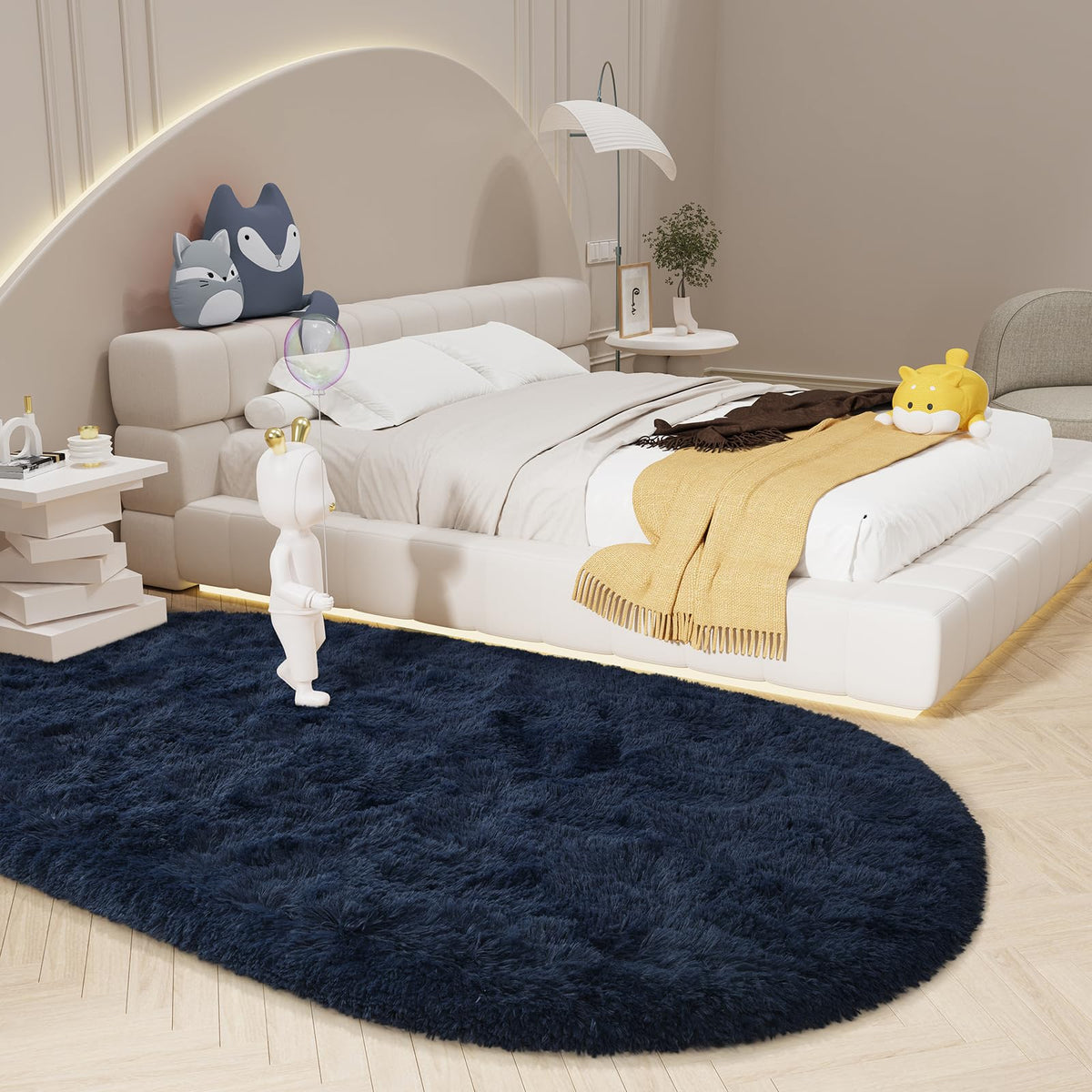 LOCHAS Bedroom Rug 2.6' x 5.3', Grey Fluffy Shaggy Area Rug for Kids Room