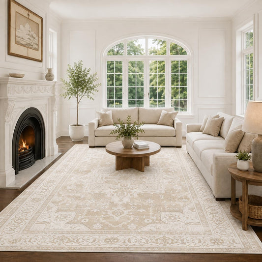 8x10 Area Rugs Living Room: Bedroom Vintage Washable Carpet Beige