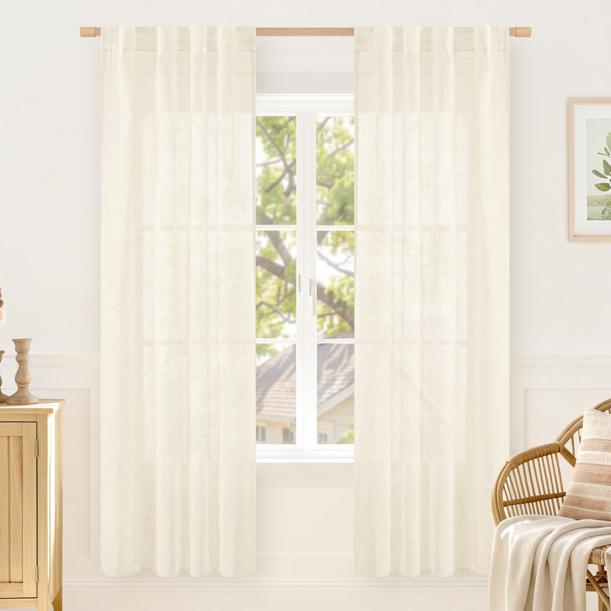 LAMIT Linen Semi Sheer Curtains 84 Inches Long for Living Room 2 Panels