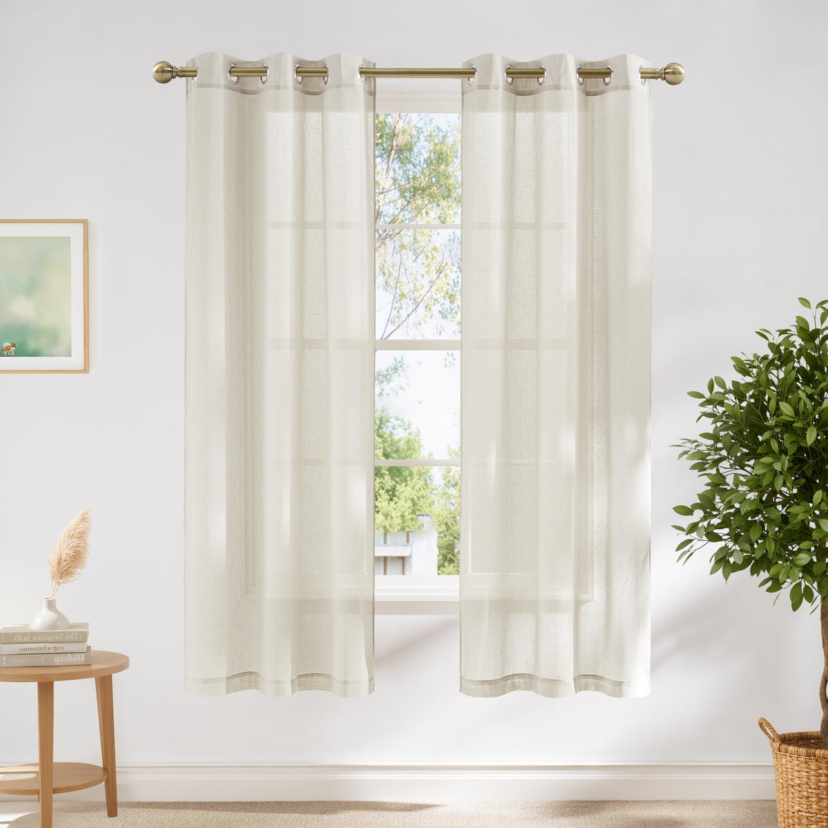 NICETOWN White Sheer Linen Curtains 84 Inch Length 2 Panels Set, W52xL84