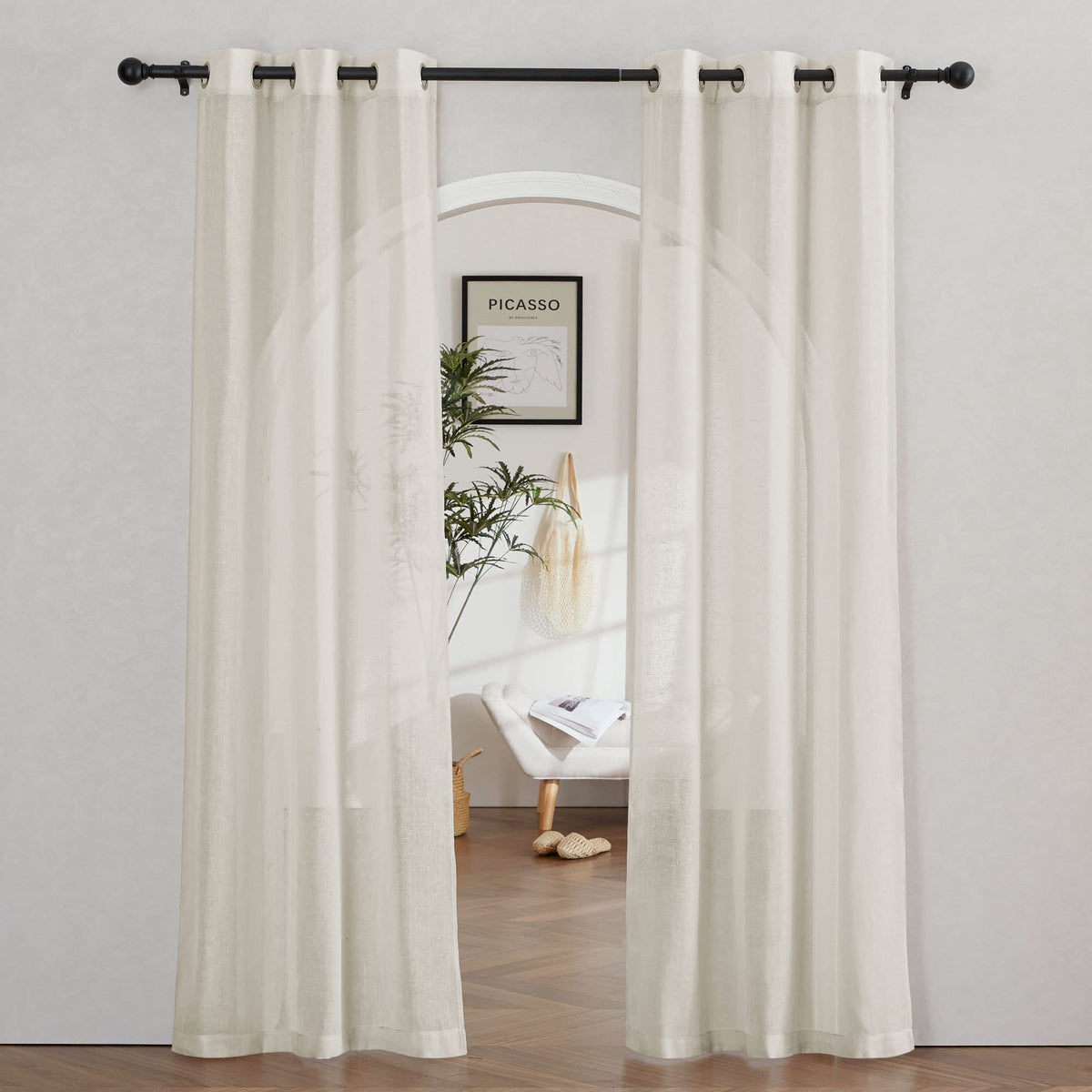 NICETOWN White Sheer Linen Curtains 84 Inch Length 2 Panels Set, W52xL84