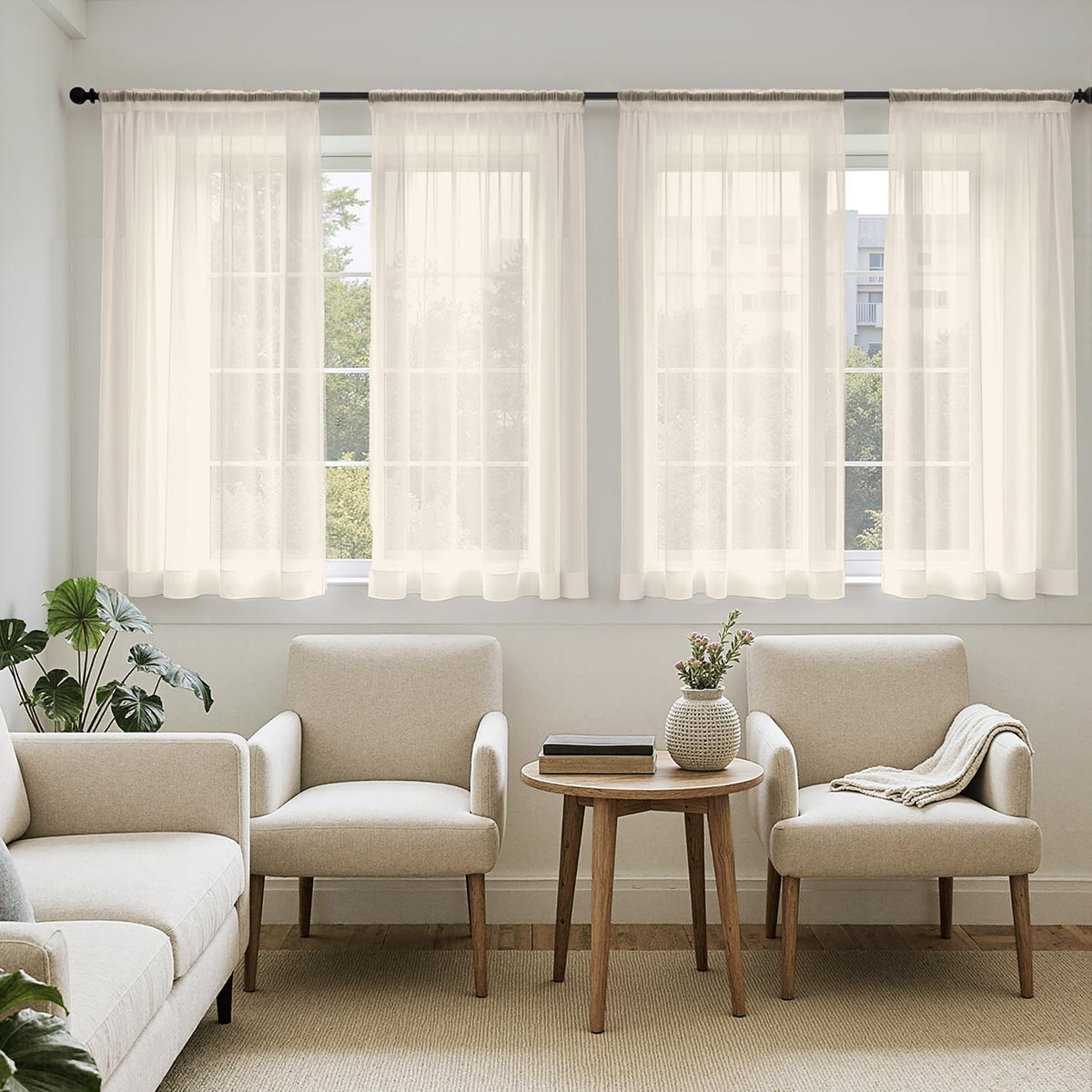 MIULEE White Sheer Curtains 84 Inches Long 4 Panels 42 x 84 Inches