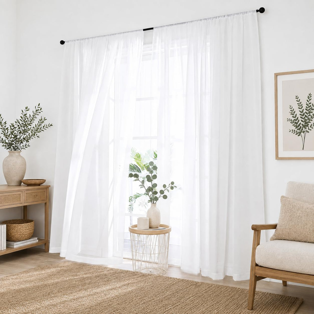 Chyhomenyc White Sheer Curtains 84 inch Long for Living Room, 2 Panels