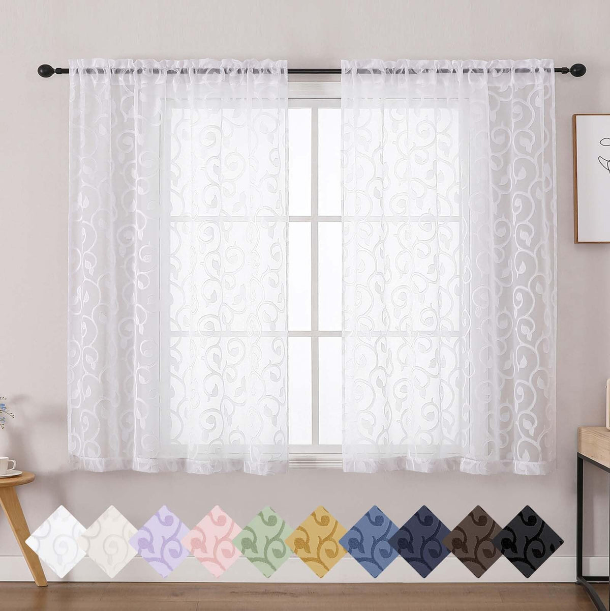 Dusty Blue Sheer Curtains for Bedroom Living Room 72 Inches Long 2 Panels Set, Soft Airy Geometric Jacquard Clip Curtains Drapes, Modern Rod Pocket Door Curtain, 2Pcs Each 42" Wx72 L Inch