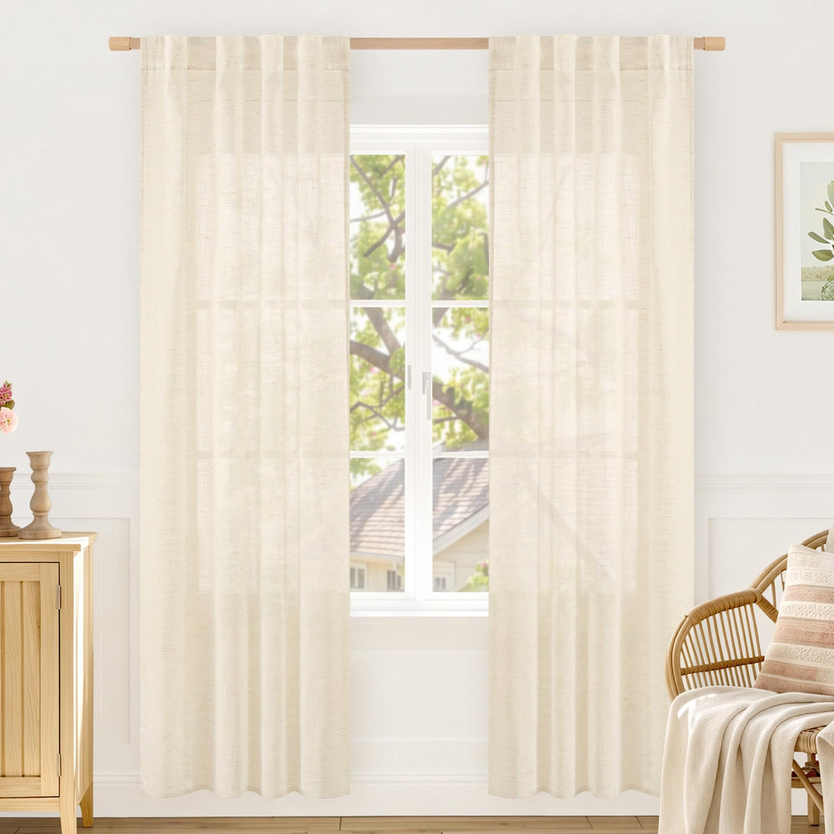 LAMIT Linen Semi Sheer Curtains 84 Inches Long for Living Room 2 Panels