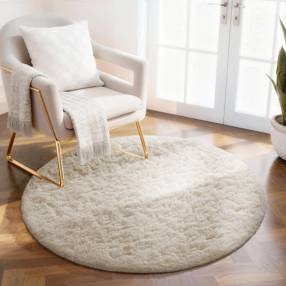 Ophanie 5x7 Area Rugs for Living Room Ivory, Fluffy Shag Large Fuzzy Plush Soft Rug, Shaggy Floor Big Carpets for Bedroom Nursery, Kids Home Decor Aesthetic with Over 99 pcs Pile fibers