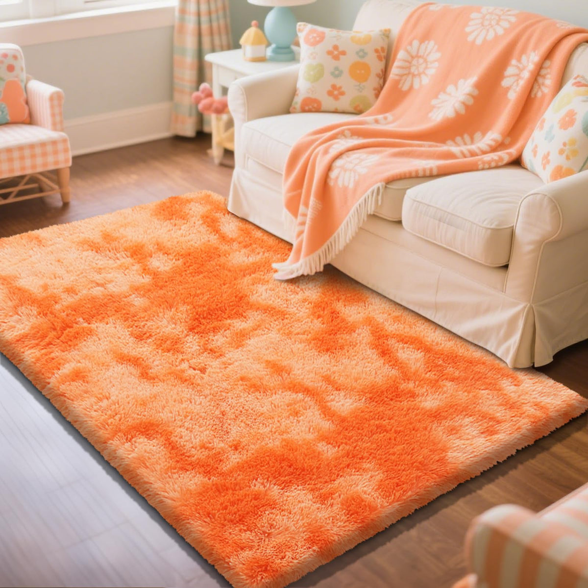 Beige 8x10 Area Rugs for Living Room, Fluffy Shag Rug Large Bedroom Carpet