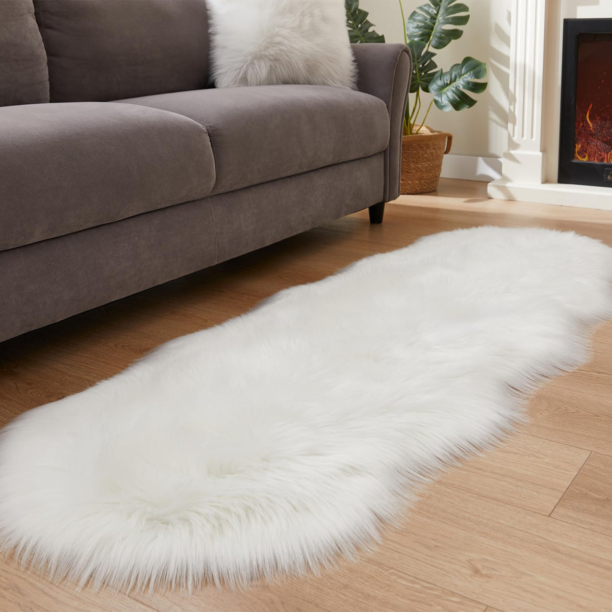 EasyJoy Ultra Soft Fluffy/Fuzzy Shaggy Area Rug Faux Fur Chair Cover Seat Pad for Bedroom Floor Sofa Living Room (2 x 6 ft Sheepskin, Beige)