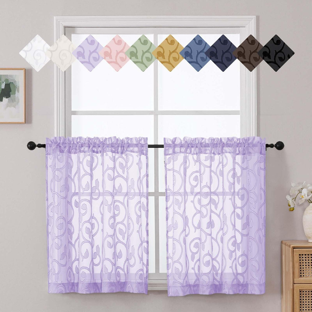 Dusty Blue Sheer Curtains for Bedroom Living Room 72 Inches Long 2 Panels Set, Soft Airy Geometric Jacquard Clip Curtains Drapes, Modern Rod Pocket Door Curtain, 2Pcs Each 42" Wx72 L Inch