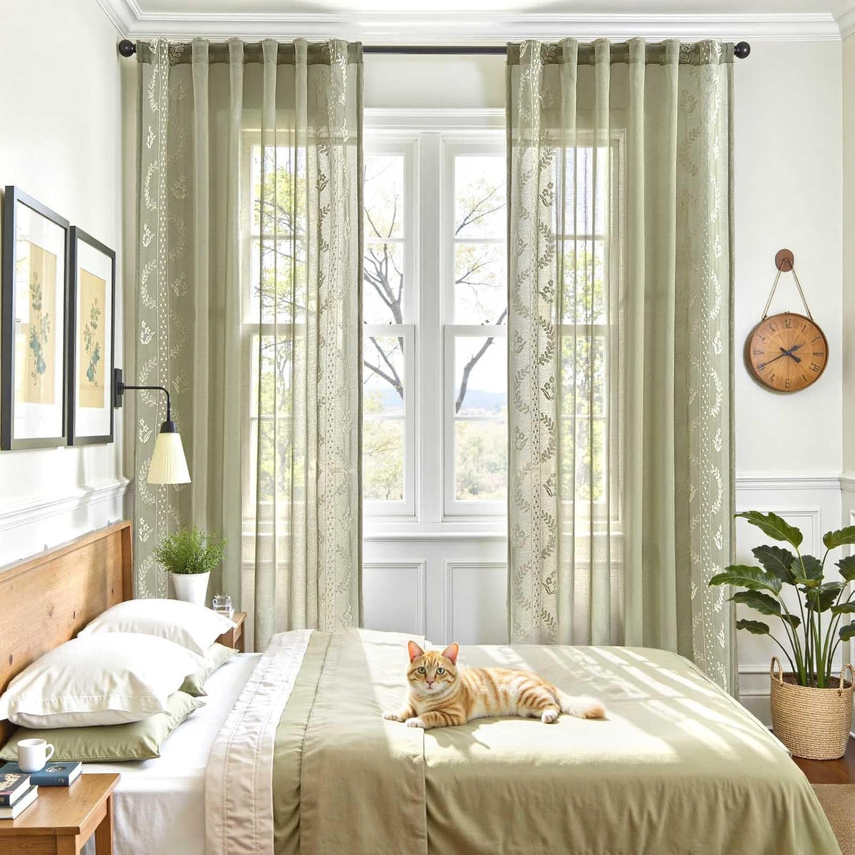 jinchan Floral Sheer Curtains, Back Tab 50x84 Inch, 2 Panels Green