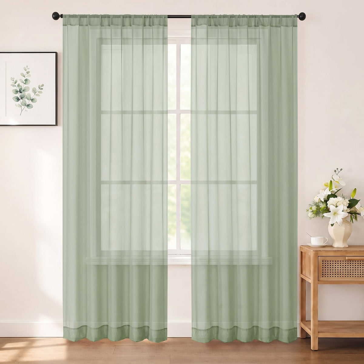 Chyhomenyc White Sheer Curtains 84 inch Long for Living Room, 2 Panels