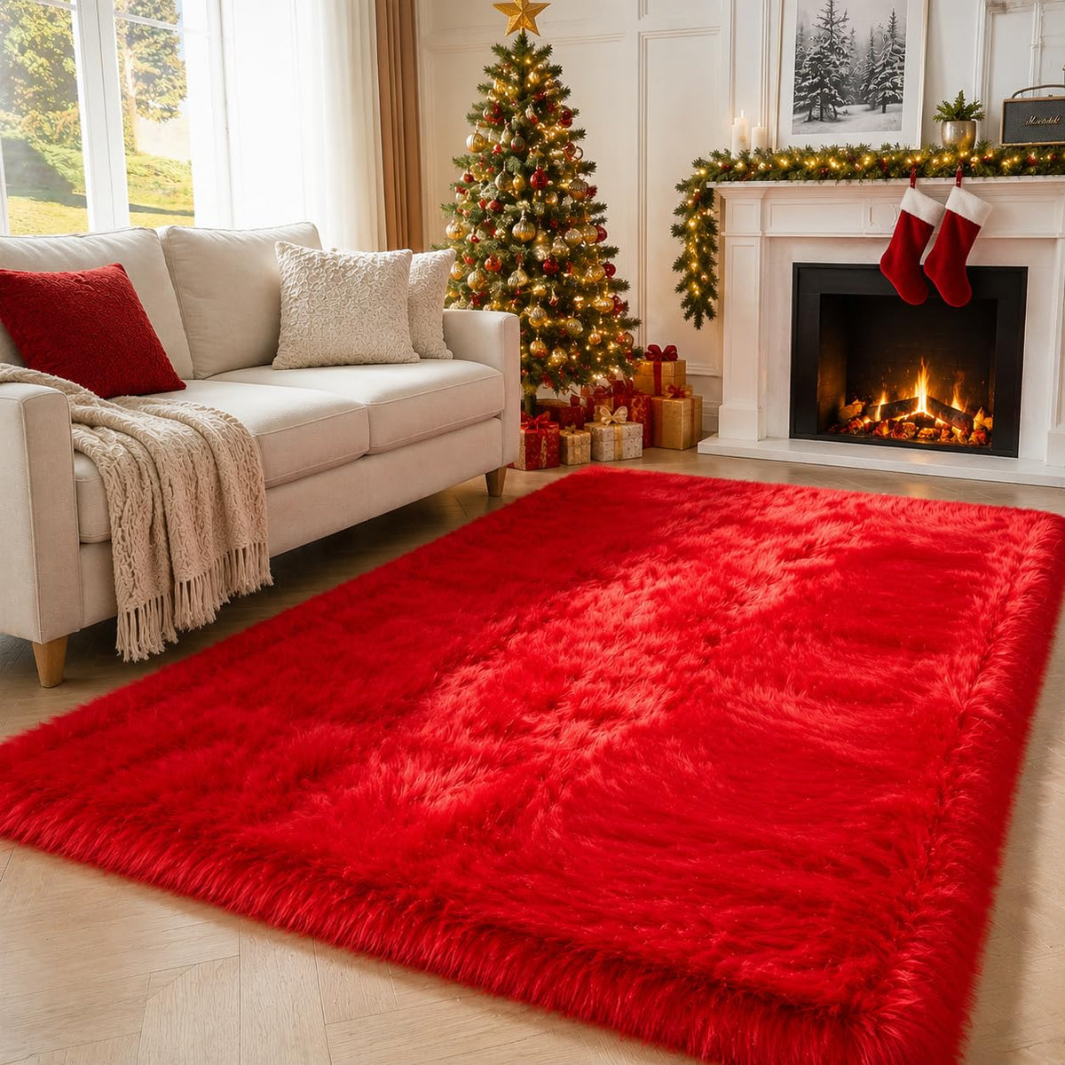 EasyJoy Ultra Soft Fluffy/Fuzzy Shaggy Area Rug Faux Fur Chair Cover Seat Pad for Bedroom Floor Sofa Living Room (2 x 6 ft Sheepskin, Beige)