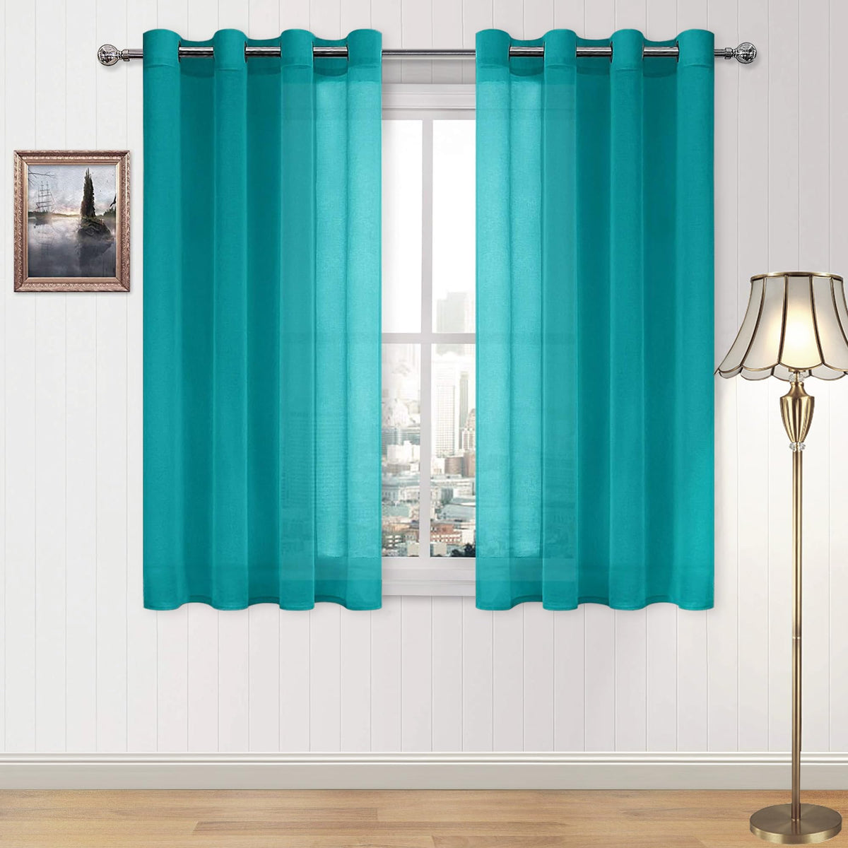 DWCN White Sheer Curtains Linen Look Semi Transparent Voile Grommet White Curtains for Living Dining Room Drapes 52 x 84 Inch Long, Set of 2 Panels
