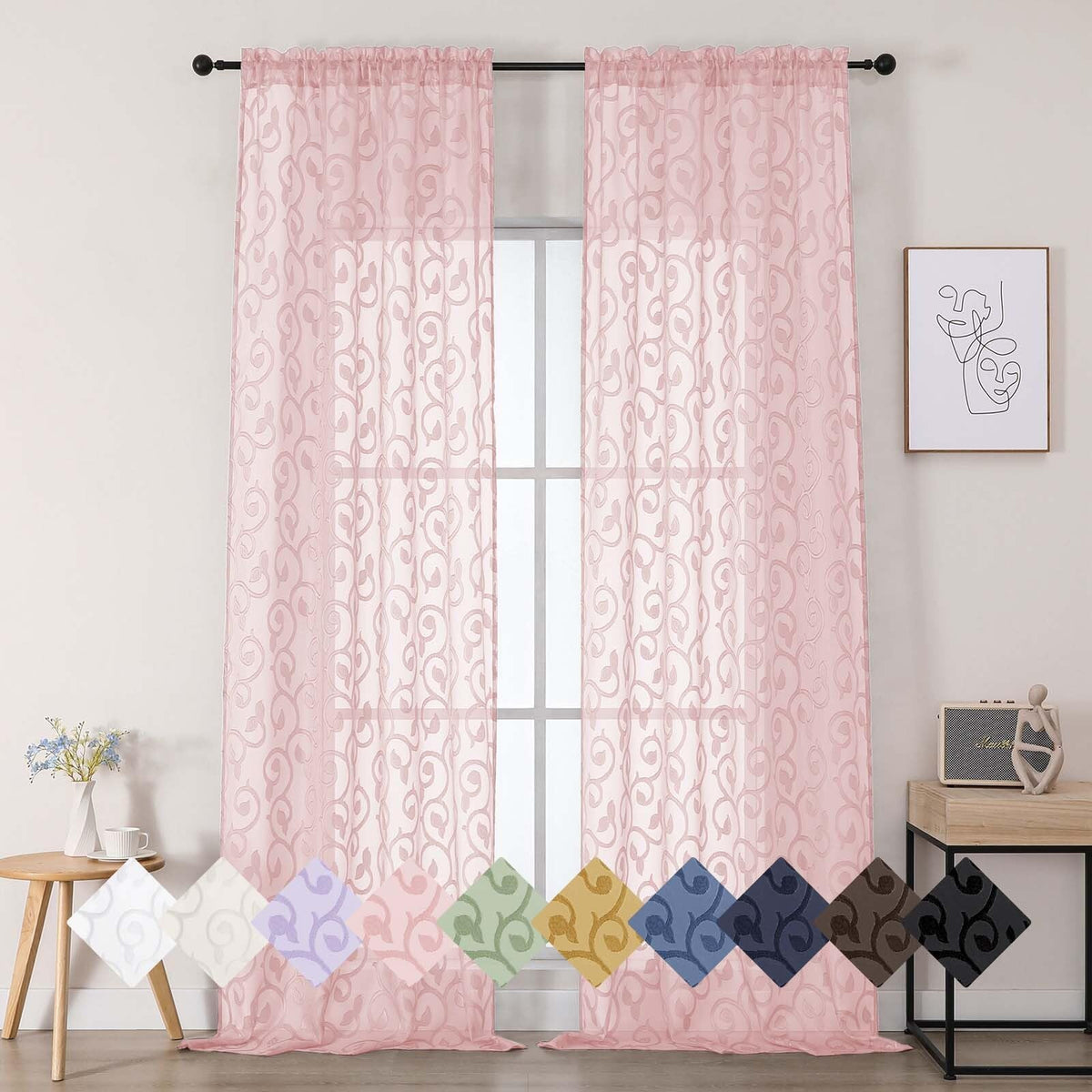 Dusty Blue Sheer Curtains for Bedroom Living Room 72 Inches Long 2 Panels Set, Soft Airy Geometric Jacquard Clip Curtains Drapes, Modern Rod Pocket Door Curtain, 2Pcs Each 42" Wx72 L Inch