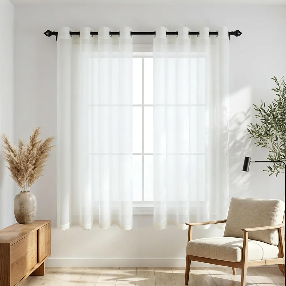 Mrs.Naturall Black Sheer Curtains 84 Inches Long for Living Room Set of 2 Panels Ring Grommet Window Curtain Panels for Bedroom 52x84 Inch Length