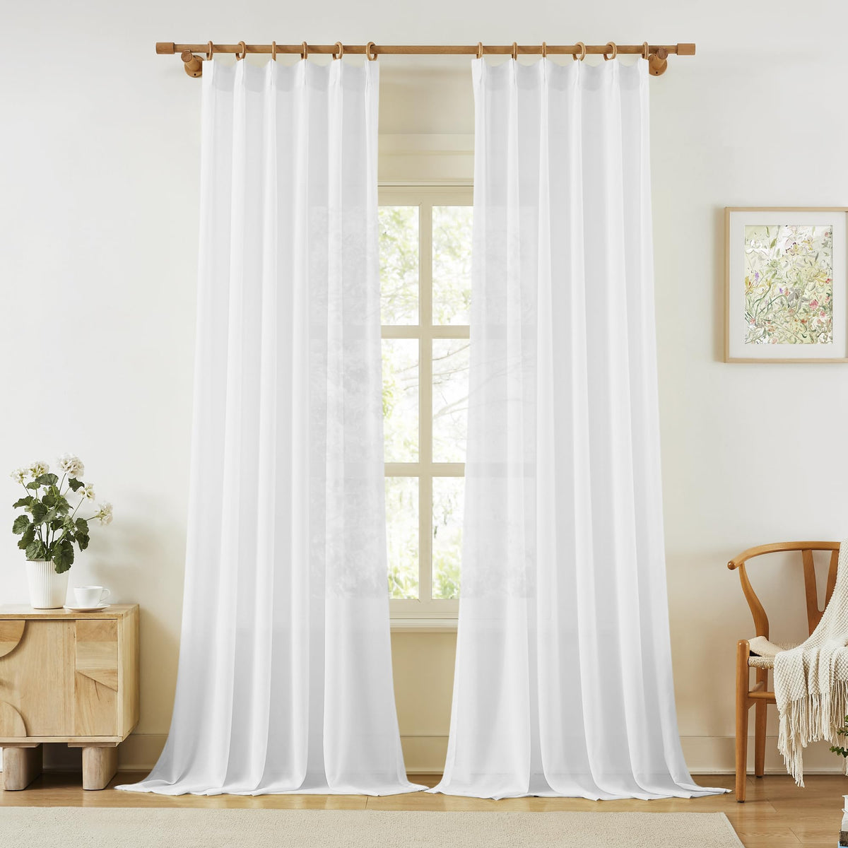 KangBang White Pinch Pleated Sheer Curtains 84 Inches Long 2 Panels