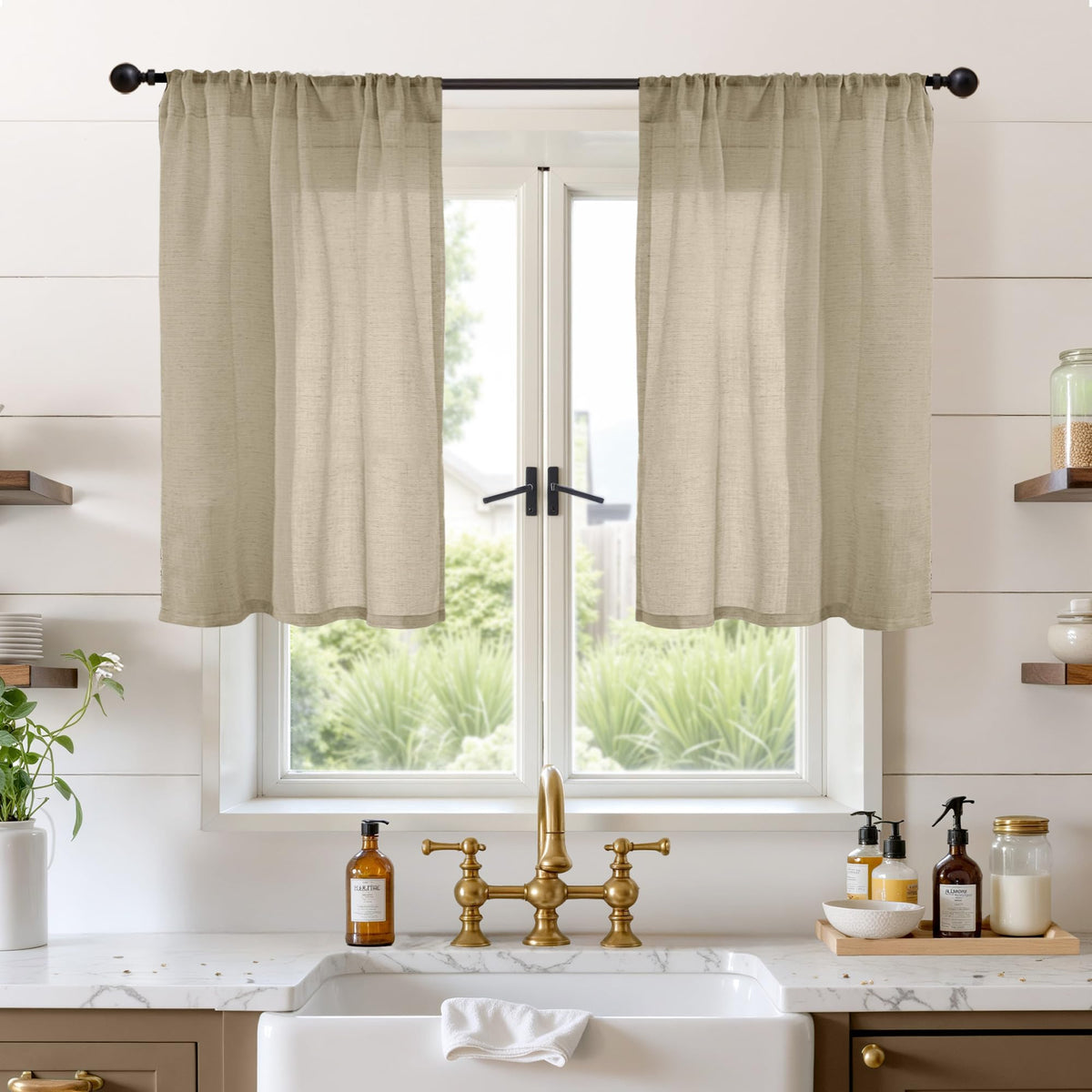BGment Linen Sheer Curtains 84 Inches Long 2 Panels Set for Living Room