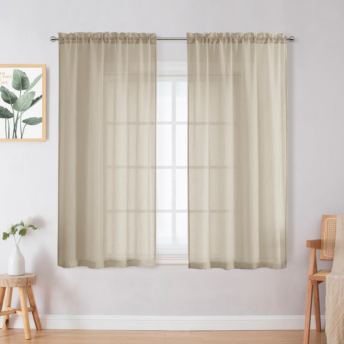 Chyhomenyc Crushed Sheer Navy Blue Curtains 84 Inch Length 2 Panels, Light Filtering Solid Crinkle Voile Lightweight Rod Pocket Sheer Curtian for Bedroom Living Room, Each 42Wx84L Inches