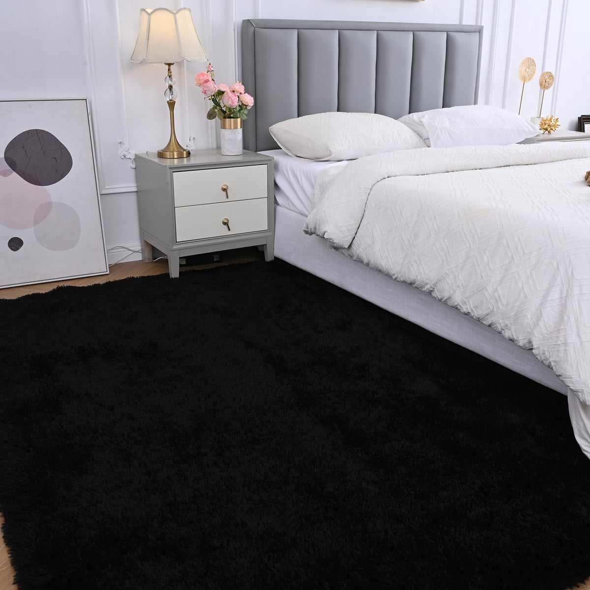 Fluffy Area Rug for Bedroom 5x7 Grey - Soft Shag Dorm Decor Carpet