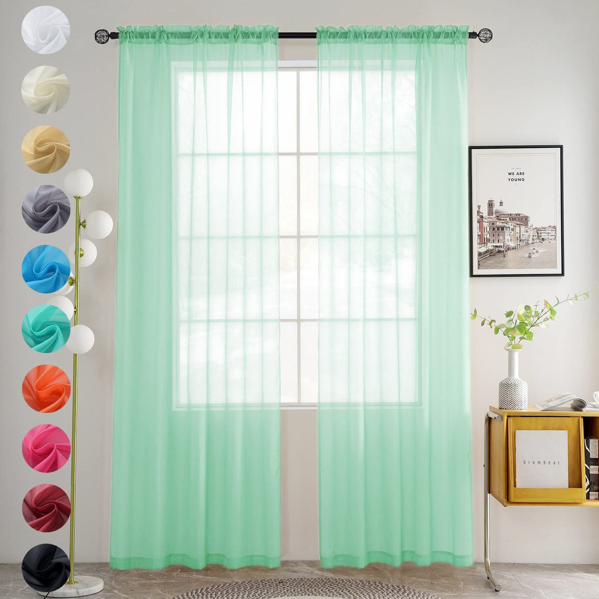 youleyar Solid Sheer Rod Pocket Curtain Voile Draperies 2 Panels White Beige Black Grey Coffee 52 Inch Width 84 Inch Long 1 Pair for Kitchen Bedroom Children Living Room Yard (Orange,52Wｘ84L)